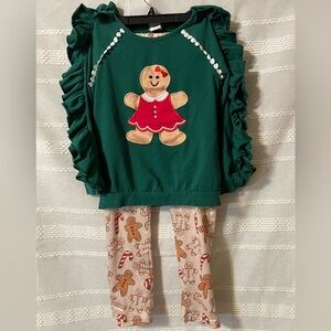 Dosbof Glitter Green Gingerbread Cookie 2 Piece Long Sleeve Outfit